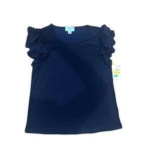 CeCe Black and Blue Ruffle Sleeve Blouse